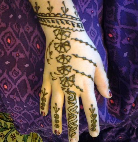 My youngest daughter's first henna, courtesy of Henna Designers.